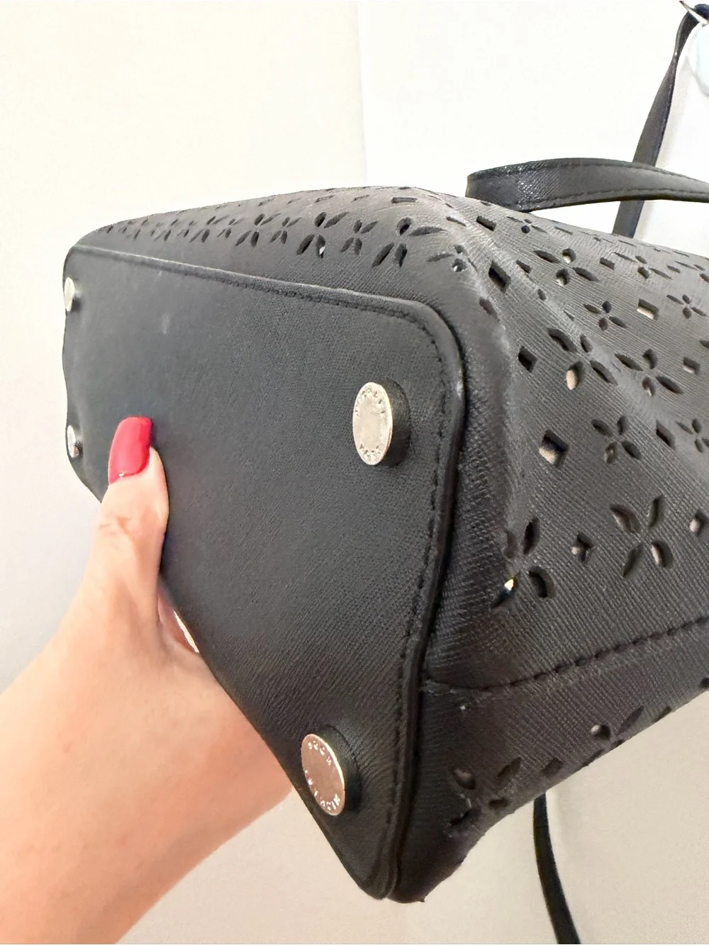Michael Kors Black Perforated Tote with Logo Charm